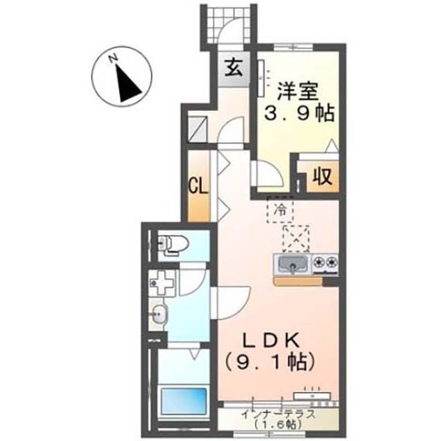 フェイジョアD(1LDK/1階)の間取り写真