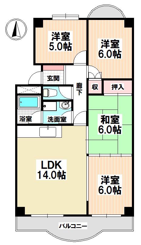 三豊マンション瑞穂(4LDK/1階)の間取り写真