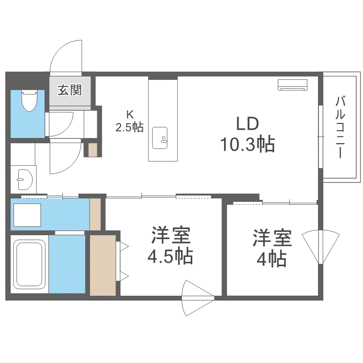 カームヒルズ西岡(2LDK/5階)の間取り写真