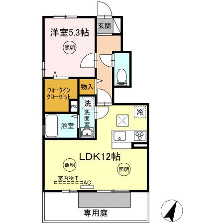 サンセジュールA棟(1LDK/1階)の間取り写真