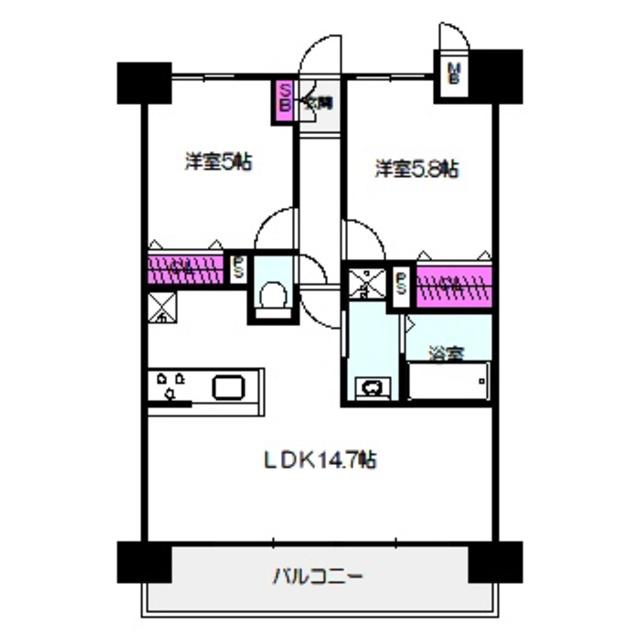 リアン城東(2LDK/8階)の間取り写真