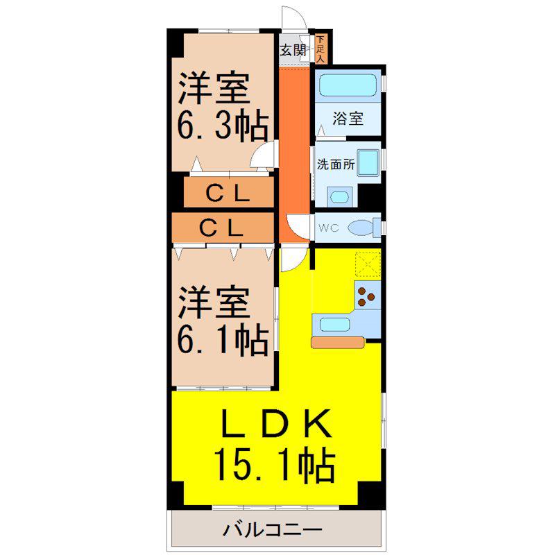 GLORIA(2LDK/1階)の間取り写真