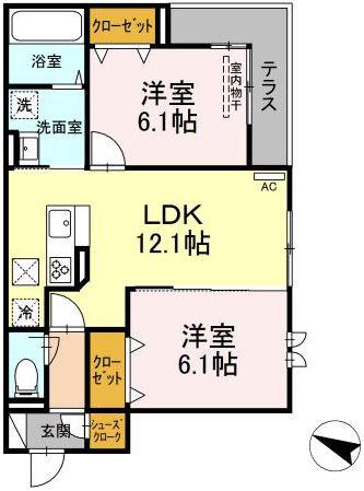 ゼフィール(2LDK/1階)の間取り写真