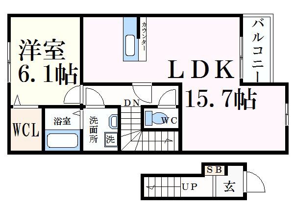 エヴァン ヴェール(1LDK/2階)の間取り写真