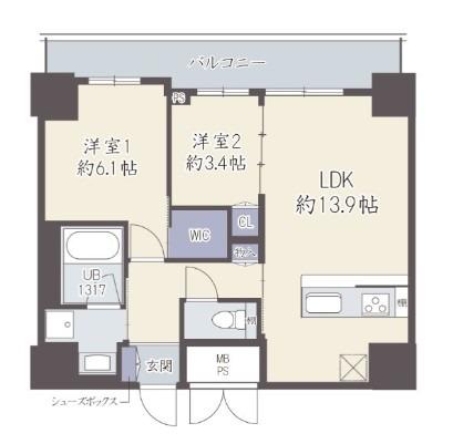 GRAND VILLASSE 福島(2LDK/7階)の間取り写真