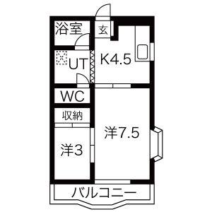 アイランド関口(2K/1階)の間取り写真