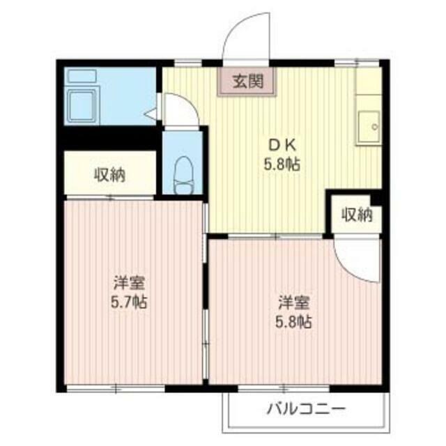 コーポ三起(2K/2階)の間取り写真