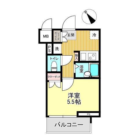 ヴェルト横濱石川町II(1K/2階)の間取り写真