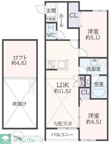 LUMIERE KUROBE(2LDK/1階)の間取り写真