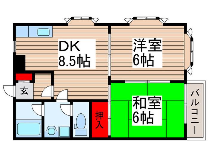 フレール西川B(2DK/2階)の間取り写真