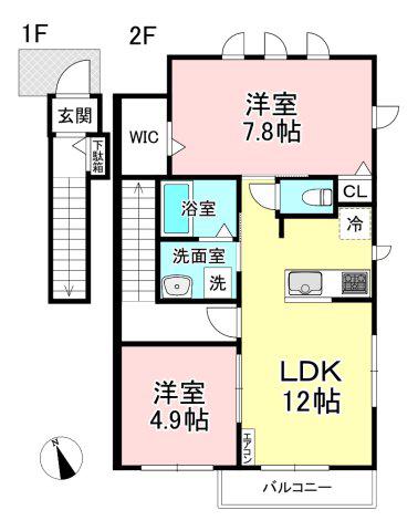 上作延共同(2LDK/2階)の間取り写真