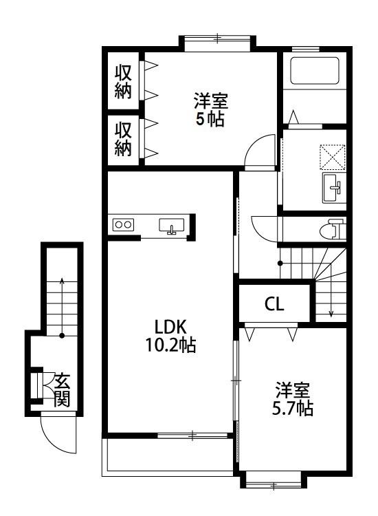ファインシティA棟(2LDK/2階)の間取り写真