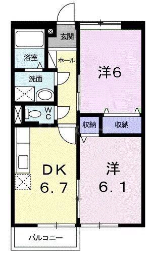 ムーンリバーヒルズAB(2DK/1階)の間取り写真