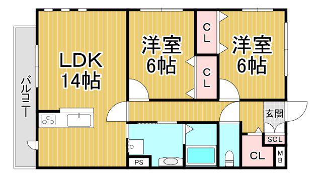 メゾン梅ノ木(2LDK/3階)の間取り写真