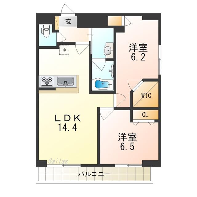 ルノボS三国ケ丘(2LDK/2階)の間取り写真