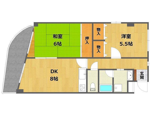 秀栄ハイツ武庫之荘(2DK/2階)の間取り写真