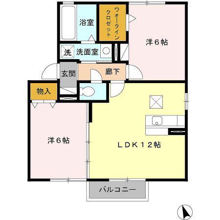 グランモア 神戸B(2LDK/1階)の間取り写真