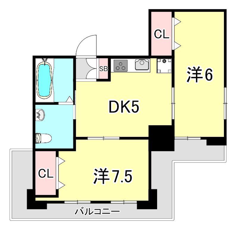 エスポワール六甲(2DK/2階)の間取り写真