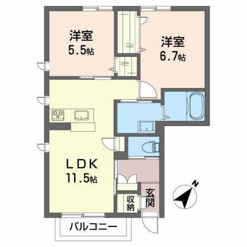 シャーメゾンゴッド(2LDK/1階)の間取り写真