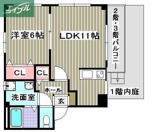 セレーノII(1LDK/2階)の間取り写真