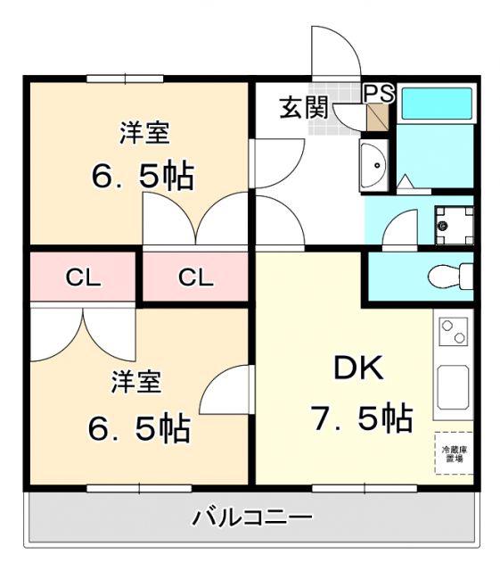 オーチャードI(2DK/2階)の間取り写真
