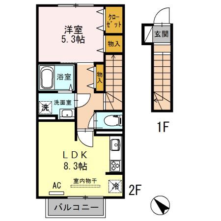 ホープヒルズII(1LDK/2階)の間取り写真
