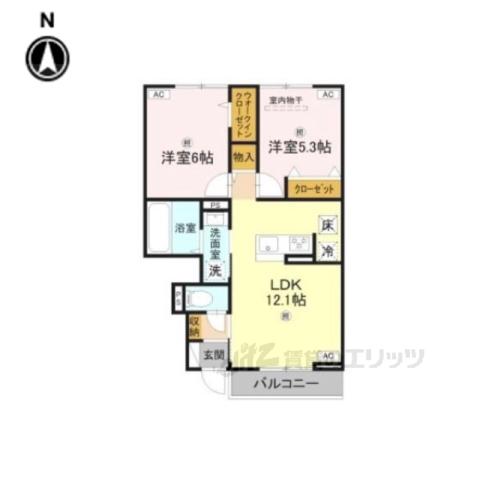 グランヴェール西の京(2LDK/1階)の間取り写真