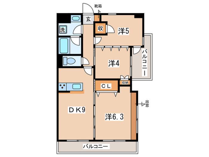 ペンディーオソプラ北山田(3DK/4階)の間取り写真