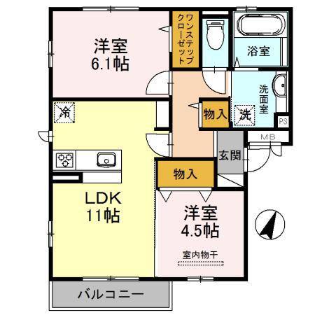 パレス上野芝(2LDK/2階)の間取り写真