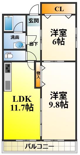 ハイツ・イシカワ(2LDK/3階)の間取り写真
