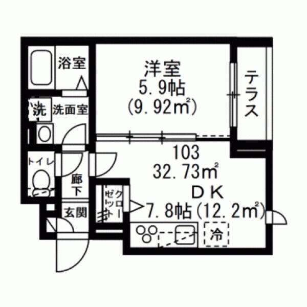 D-PESCE(1DK/1階)の間取り写真