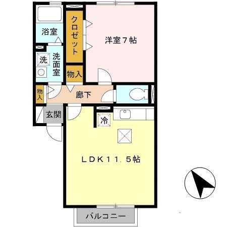 ドゥ フォルティ 守山市播磨田町(1LDK/1階)の間取り写真