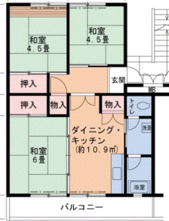UR泉南一丘(3DK/1階)の間取り写真