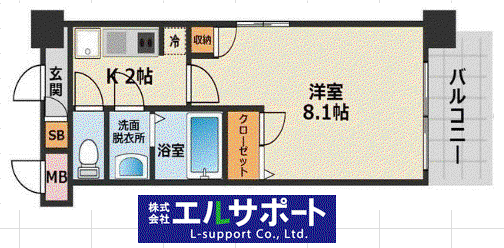 レジデンシャルヒルズ博多駅前弐番館(1K/6階)の間取り写真