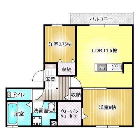 ハーモニーコート(2LDK/2階)の間取り写真