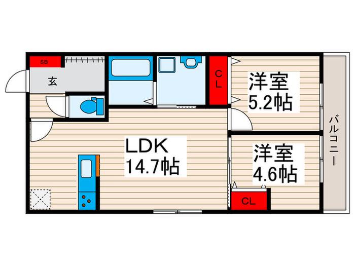 高砂8丁目計画(2LDK/2階)の間取り写真