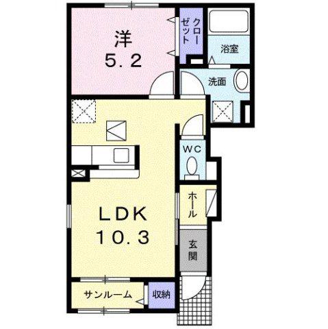クロッシングIIA(1LDK/1階)の間取り写真