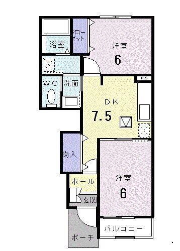 地下鉄七隈線 金山駅(福岡) 徒歩22分 2階建 築20年(2DK/1階)の間取り写真