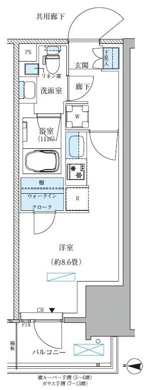 パークアクシス島コンフォートスクエア(1K/13階)の間取り写真