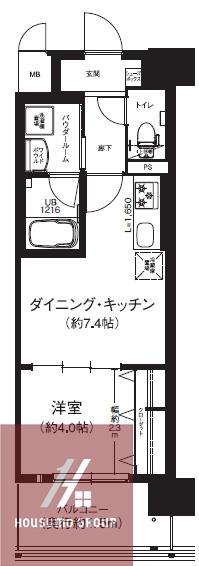 エグゼ難波ザ・ゲート(1DK/2階)の間取り写真