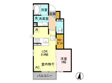 セジュール赤城C(1LDK/1階)の間取り写真