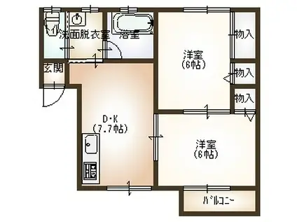 サンドゥエル柏の葉(2DK/1階)の間取り写真