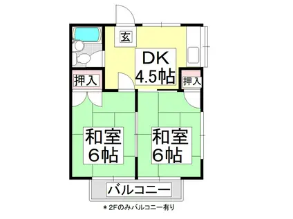 コーポ青柳(2DK/2階)の間取り写真