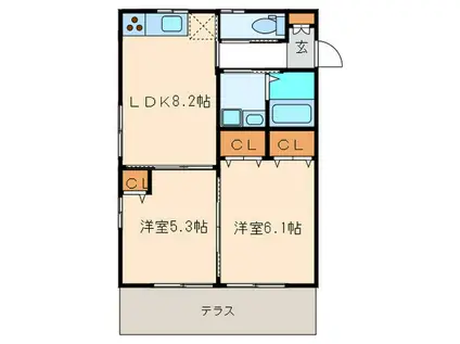 ブリス内浜(2LDK/1階)の間取り写真