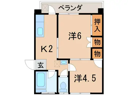 堀川マンションA棟(2K/4階)の間取り写真