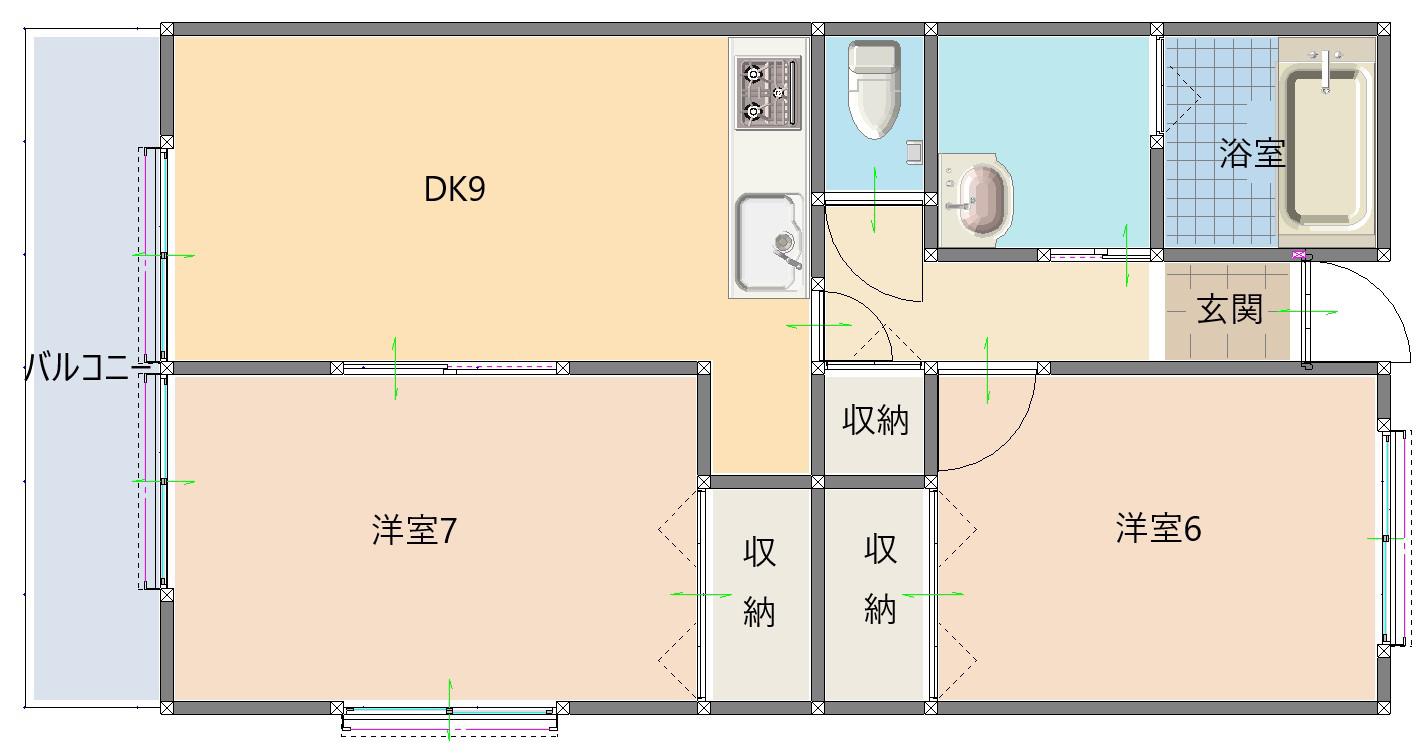 ソレアードC棟(2LDK/1階)の間取り写真