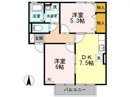 シェリールB棟(2DK/1階)の間取り写真