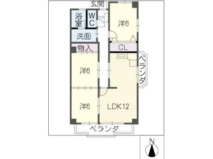 第3栄和マンション(3LDK/3階)の間取り写真