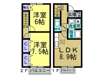 プラッサムコート多屋(2LDK/1階)の間取り写真