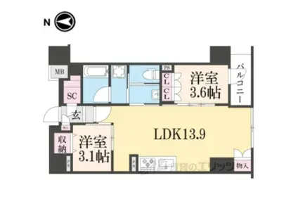 イニシア京都五条(2LDK/2階)の間取り写真